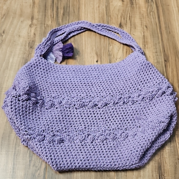 Handcrafted Crochet Women's Lavender Rectangular Hobo Tote Bag NWOT - Picture 11 of 12